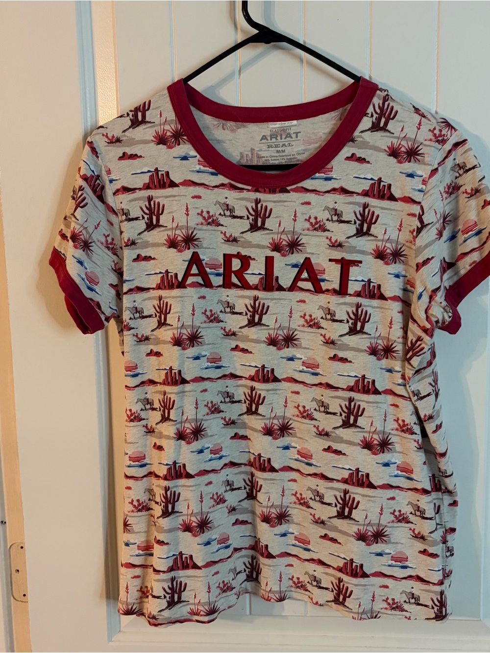 Ariat Women's Desert Scene Short Sleeve Tee in Cream and Burgundy